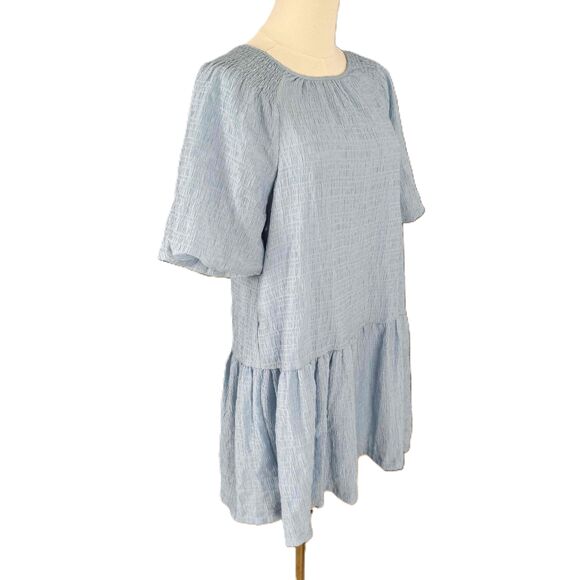 NWT Steve Madden Blue Short Sleeve Gathered Neckline Tiered Skirt Abrah Dress M - Picture 6 of 15